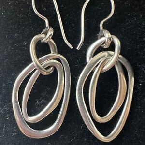 Silpada Sterling Silver Hammered Modernist Geometric Drop Dangle Hoop Earrings